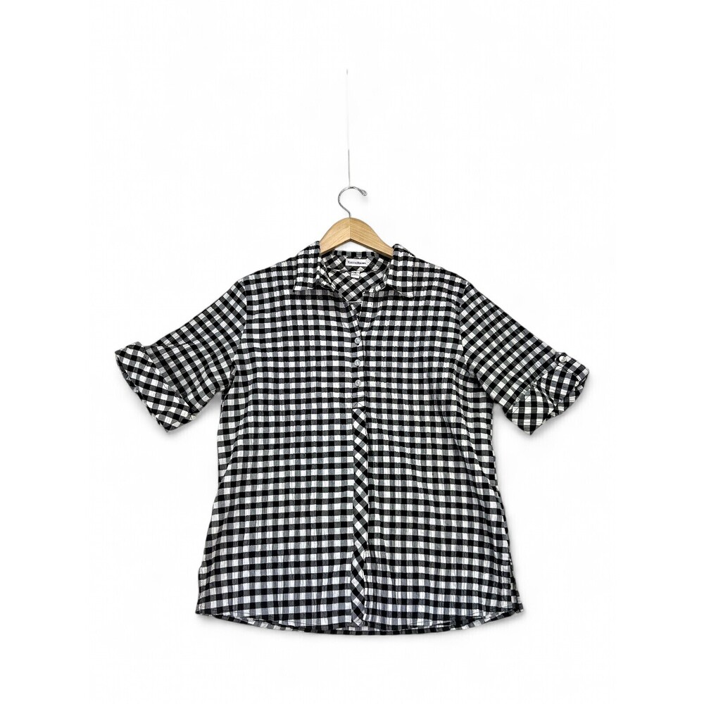Rebecca‎ Malone Black White Gingham Button-Down Shirt L